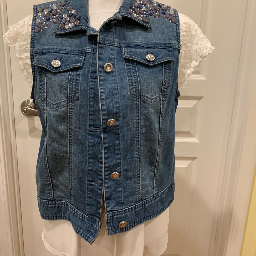 Chico’s Platinum Denim Vest with lots of gems